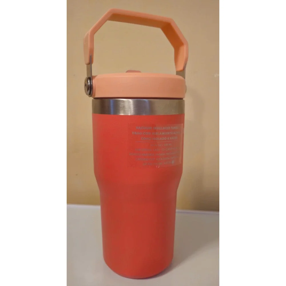 Stanley-Starbucks 20oz Tumbler Flip straw and Top Handle Coral/Salmon RARE